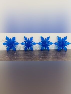 Handcrafted Epoxy Blue Snowflake Holiday Ornaments -set Of 4-New